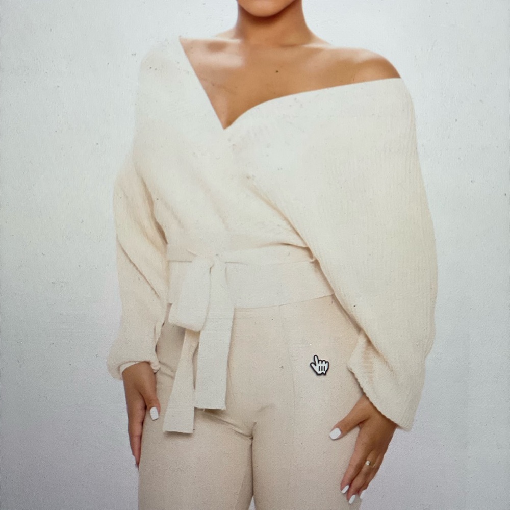 FASHION NOVA Warmest Occasion Wrap Sweater in Ivory